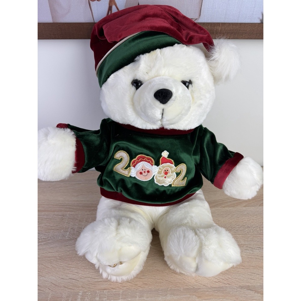 2002 DanDee Kmart Holiday Santa Bear Plush White Christmas Teddy Bear